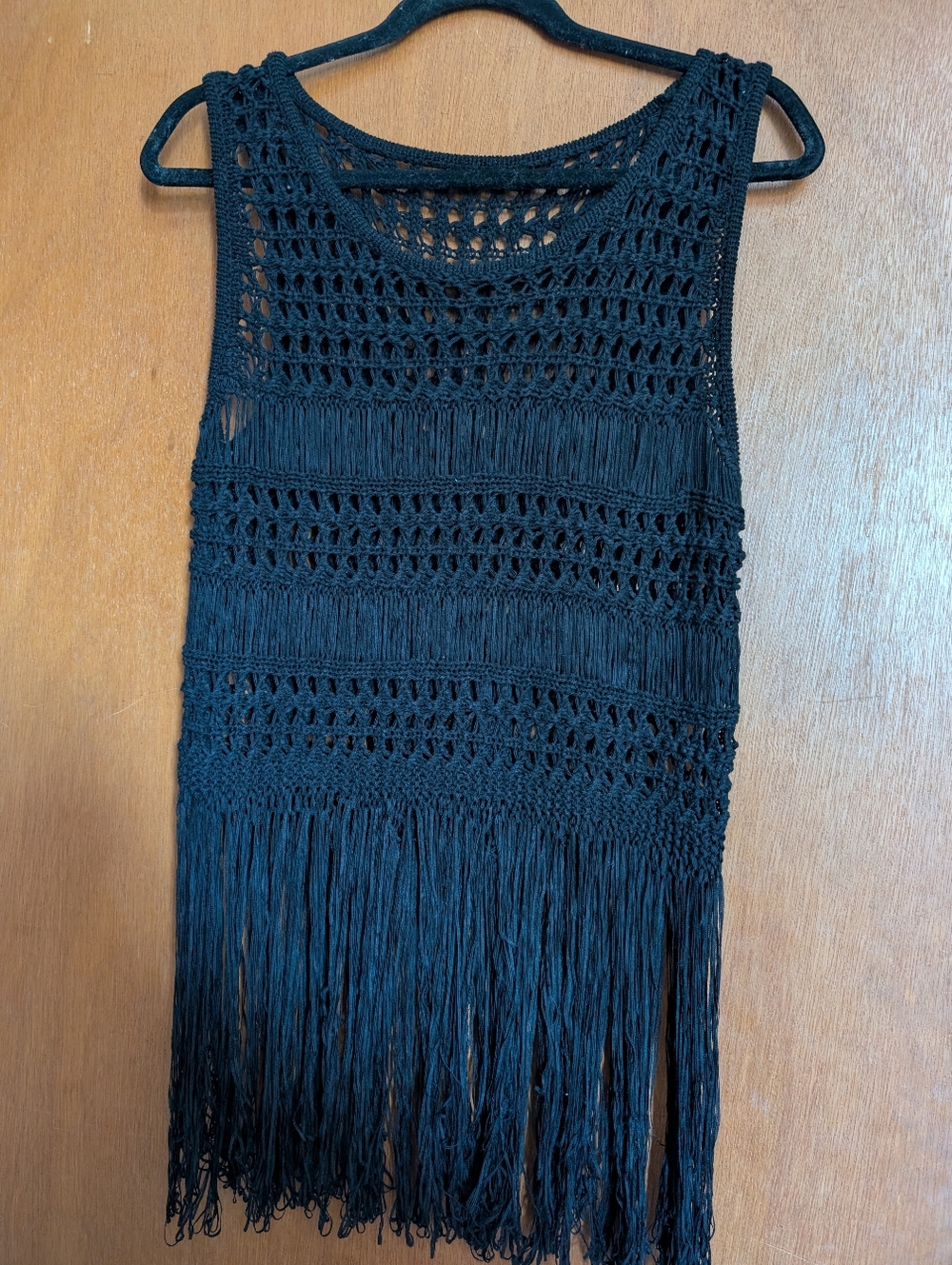 Crochet Fringe Tank Top - Black